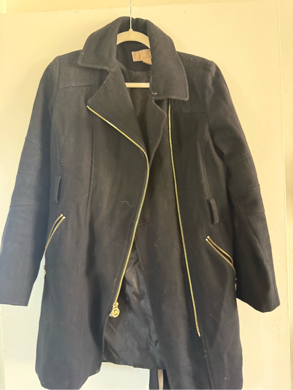 Michael Kors Black Trench Coat with Gold Zippers